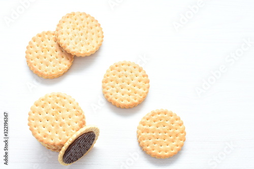  Chocolate cookies displayed on light background