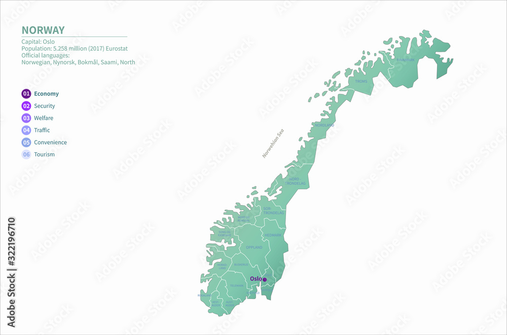 vector map of scandinavia countries. norway map.