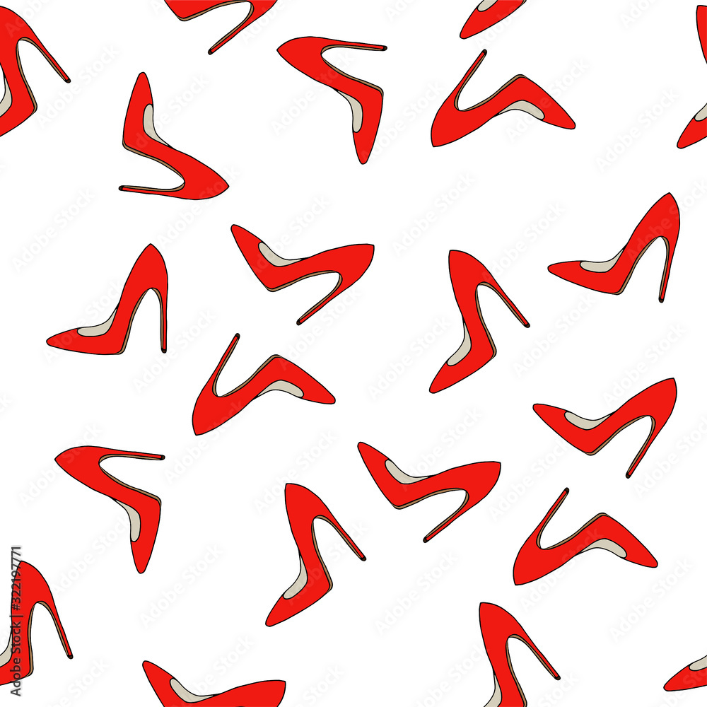 Seamless pattern with fashion female shoes on white background. Perfect for textile fabric print, wrapping, wallpapers, etc. Seamless pattern with fashion female shoes on white background. Perfect for textile fabric print, wrapping, wallpapers, etc.