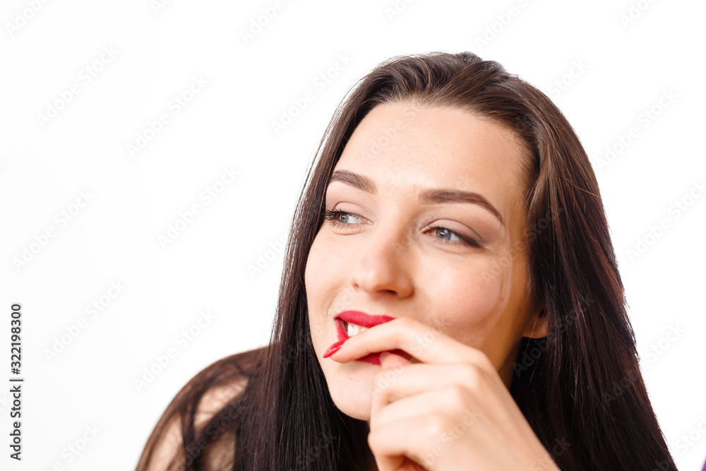Business young beautiful lady with tweezers and bones for makeup Business young beautiful lady with tweezers and bones for makeup