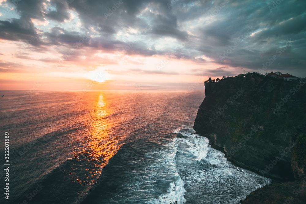 Beautiful views at Pura Luhur Uluwatu temple in Bali Island, Indonesia at sunset