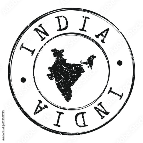 India Silhouette Map. Postal Passport Stamp Round Vector Icon.