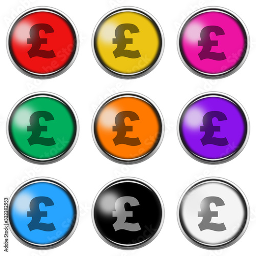 Pound £ sign button icon set isolated on white with clipping path