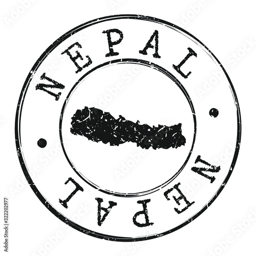 Nepal Silhouette Map. Postal Passport Stamp Round Vector Icon.