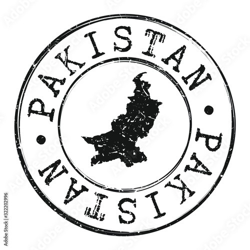 Pakistan Silhouette Map. Postal Passport Stamp Round Vector Icon.