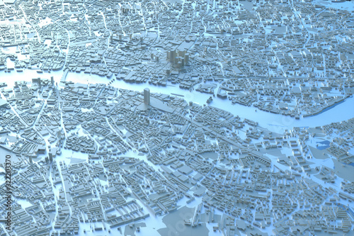 Photography a London city map. 3d map of London. 3d render