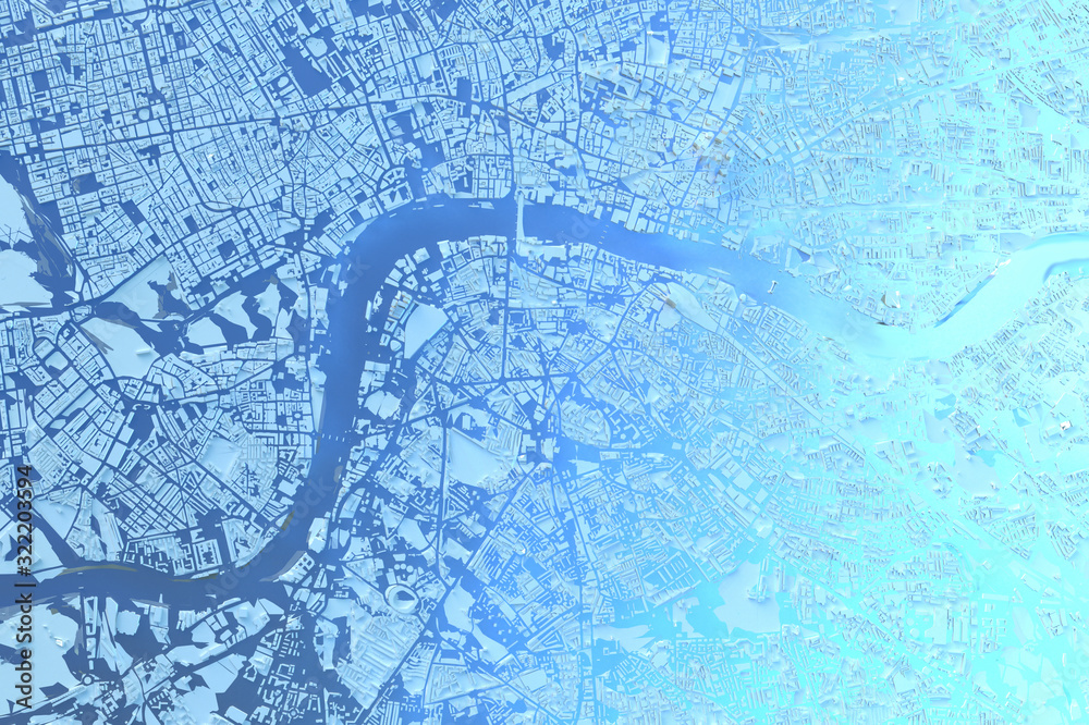 a London city map. 3d map of London. 3d render