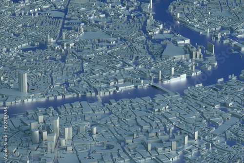 Photography a London city map. 3d map of London. 3d render