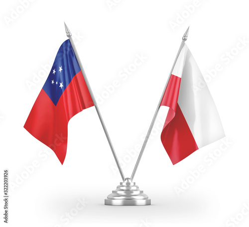 Poland and Samoa table flags isolated on white 3D rendering