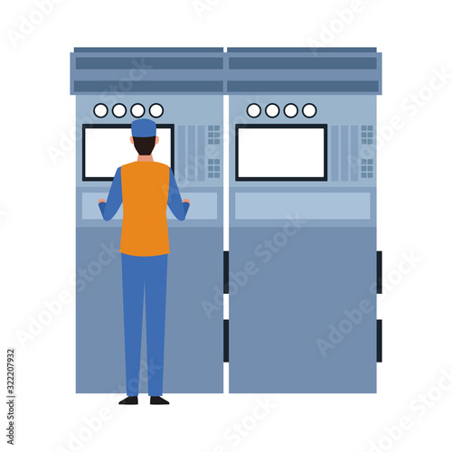 car mechanic supervising a car scanner machine, colorful design