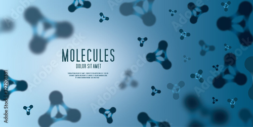 Abstract molecules design. Vector illustration. Atoms. Medical background for banner or flyer. Molecular structure with blue spherical particles.