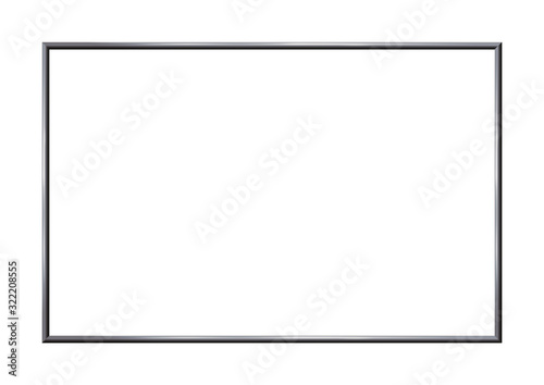 Rectangle realistic dark frame metal or silver. Beauty slender border on white background. Made of steel, photoframe template. There is Copy Space for picture. Vector illustration.