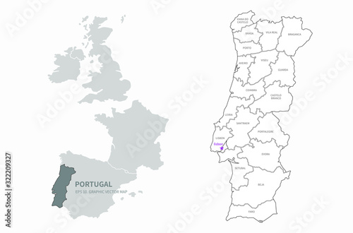 portugal map. eu country map. vector map of portugal.