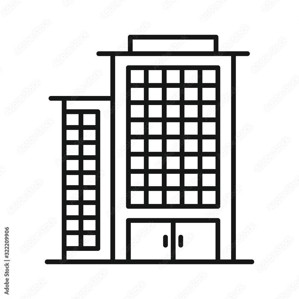 Line vector modern guesthouse on white background. Urban architecture, modern guesthouse on white background. Element for web, game and advertising Line vector modern guesthouse on white background. Urban architecture, modern guesthouse on white background. Element for web, game and advertising