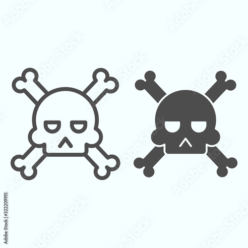 Human relics line and solid icon. Skull with crossing bones, death sign. Halloween vector design concept, outline style pictogram on white background, use for web and app. Eps 10.