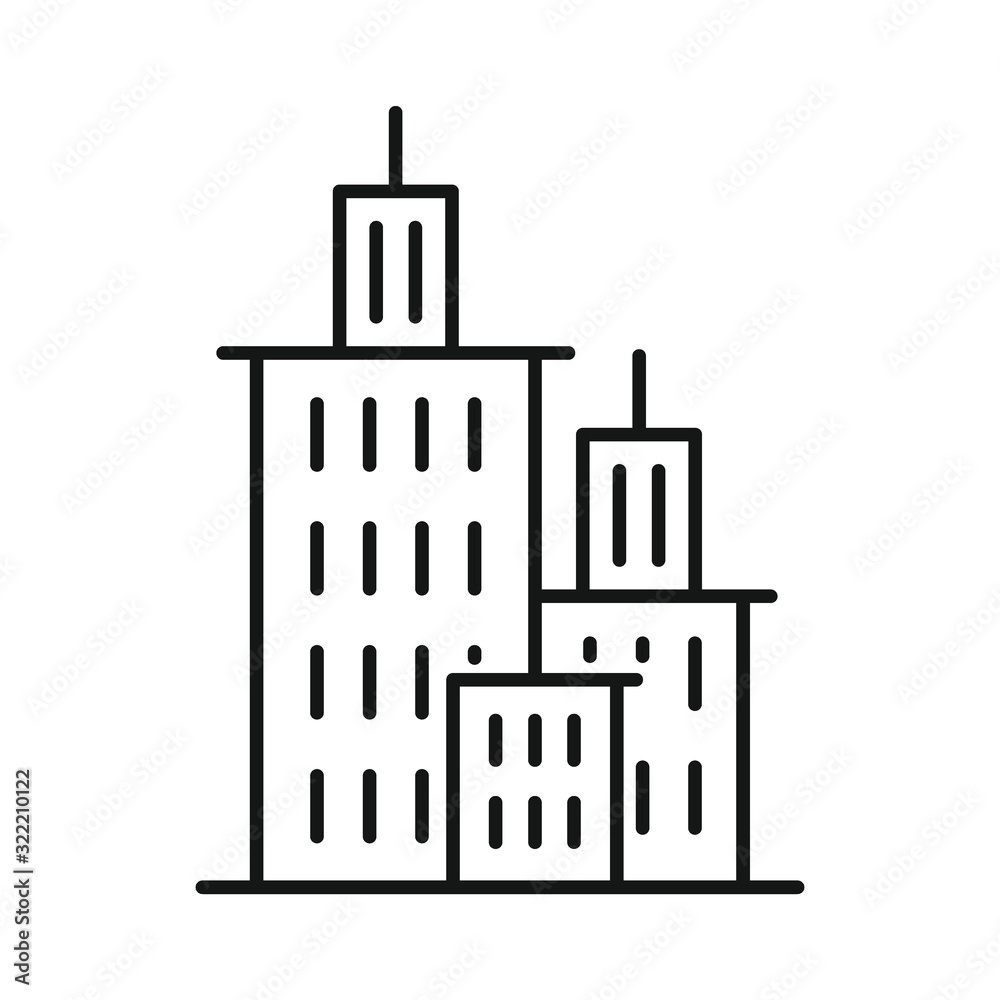 Line vector motel building on white background. Urban architecture, skyscrapers on white background. Element for web, game and advertising