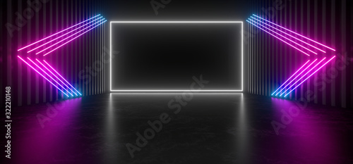 Beautiful composition of colored neon lights on a black background. 3d rendering image.