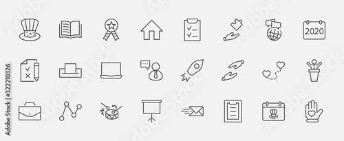 International Presidents Day Set Line Vector Icons. Contains such Icons as Hat, President, Voting, USA, Flag, Elections, Government, Ballot, Box, Check, Politics and more Editable Stroke 32x32 Pixels