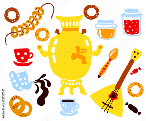 Vector set of drawn elements for Maslenitsa