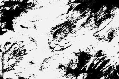 Abstract black white image with long and short intermittent lines made by brush. A monochrome image drawn by hand. Dirty shabby smears of black paint. Vector eps illustration.