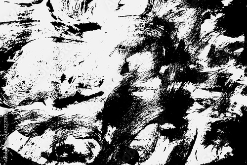 Abstract black white image with long and short intermittent lines made by brush. A monochrome image drawn by hand. Dirty shabby smears of black paint. Vector eps illustration.