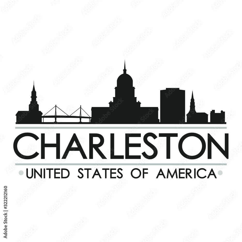 Charleston South Carolina Skyline Silhouette Design City Vector Art Landmark.