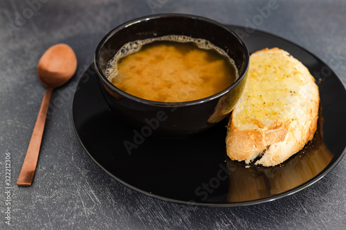 vegan miso soup with garlic bread