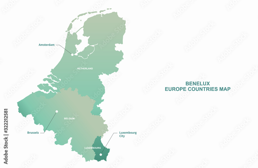 Fototapeta premium Mapa krajów Beneluksu. mapa beneluksu w krajach europy północnej. Holandia, Belgia, Luksemburg na mapie.