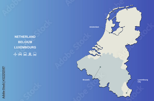 benelux countries map. benelux map in north europe countries. netherlands, belgium, luxembourg map.