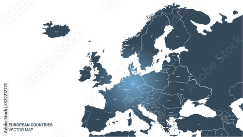 europe map. world map. detailed europe countries boundary vector. eu map.