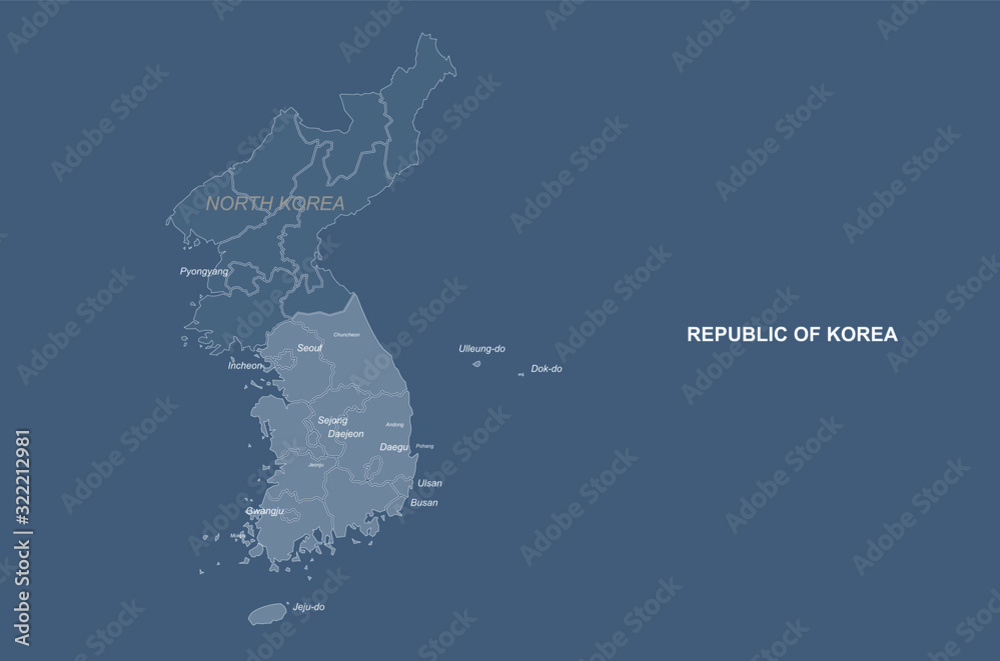 korea map. south korea vector map. simple infographic vector of korean peninsula. korea provinces map.