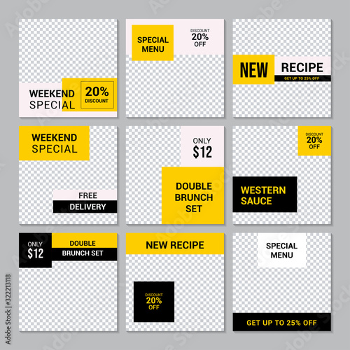 set of modern restaurant food social media post banner template. vol 48
