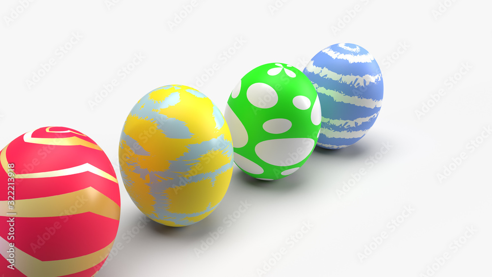 Easter eggs on white background 3d rendering for holiday content. Easter eggs on white background 3d rendering for holiday content.