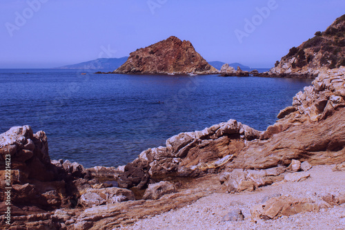 View of Tirrenic sea and rocks. Copy space. Monte Argentario, Tuscany, Italy