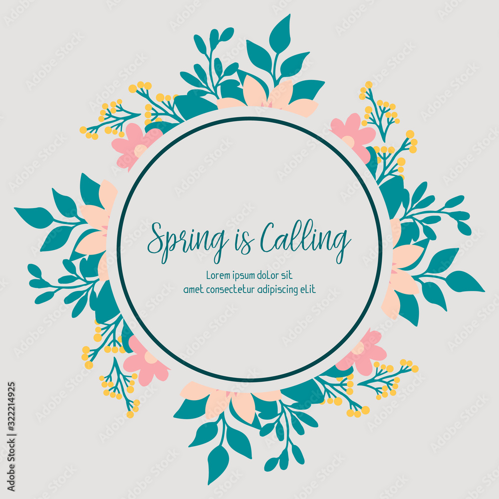 Decorative of leaf and flower frame, for seamless spring calling greeting card design. Vector