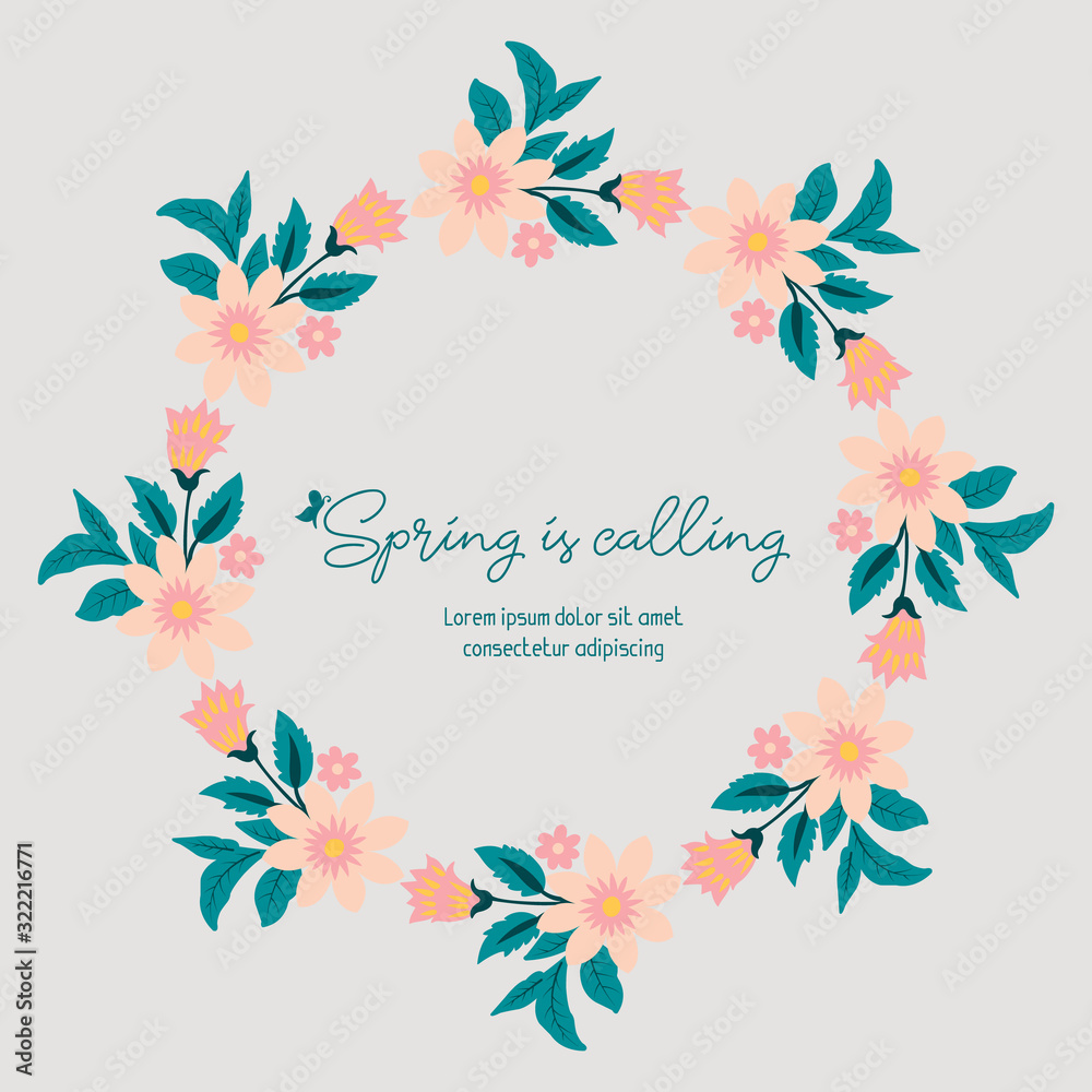 Cute Frame with beautiful leaf wreath, for spring calling poster design. Vector