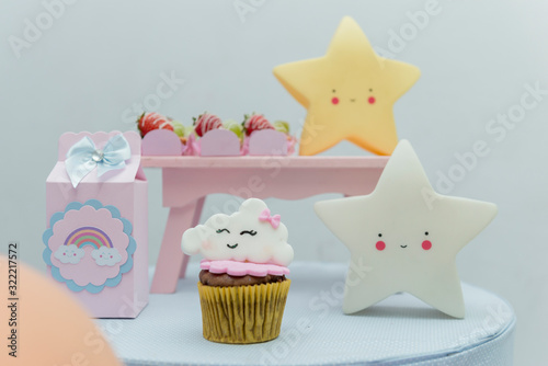 Birthday party decoration with cute colorful stars.