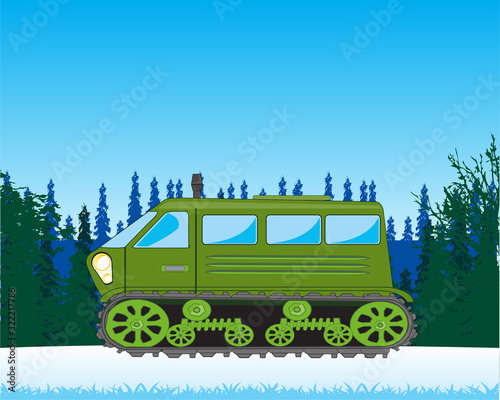 Vector illustration of the transport raised passabilities in snow wood
