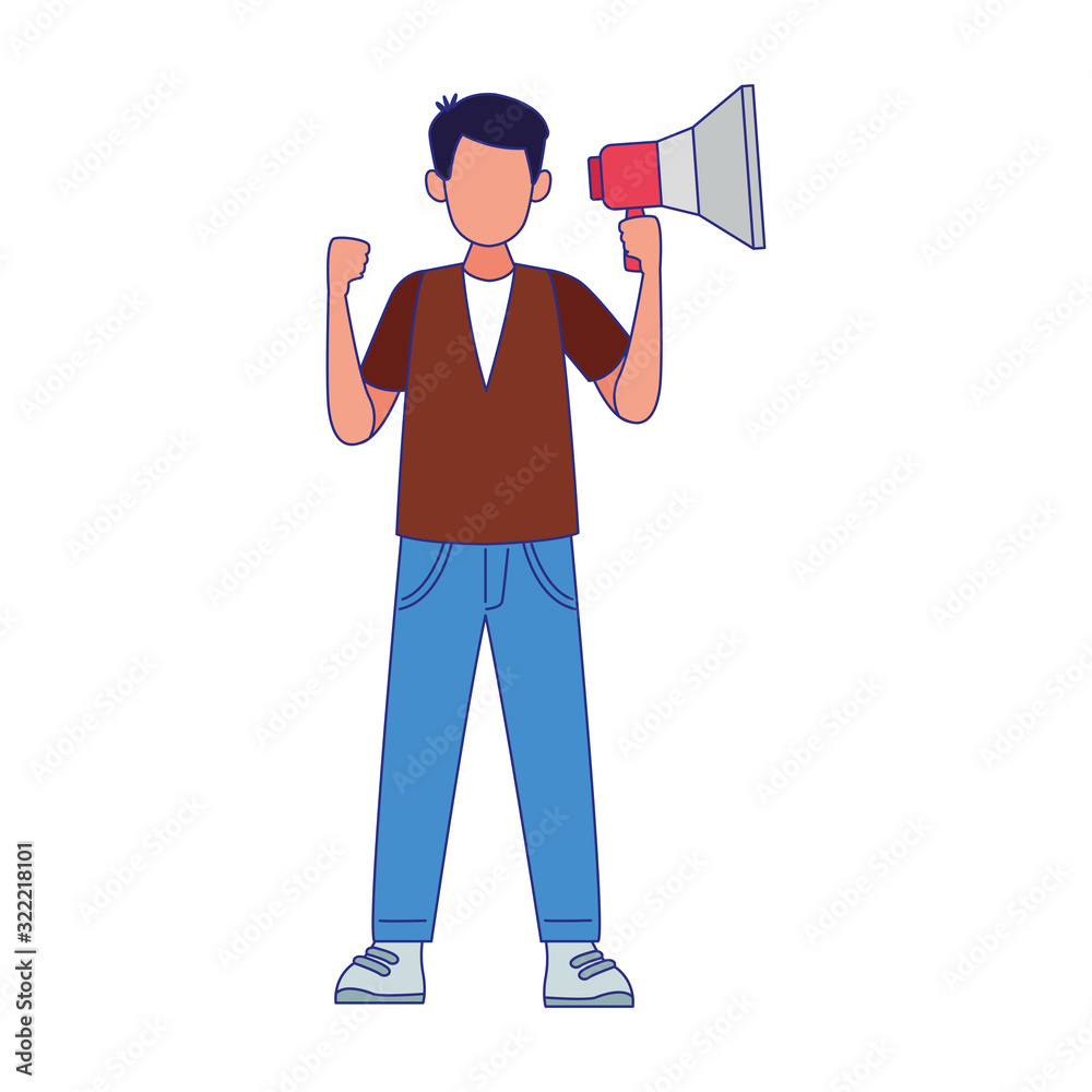 Fototapeta premium cartoon angry man using a megaphone, colorful design