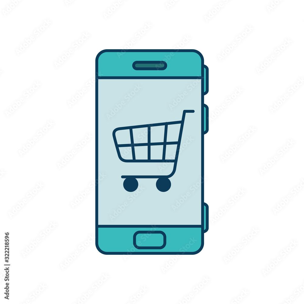 smartphone device with cart shopping isolated icon smartphone device with cart shopping isolated icon