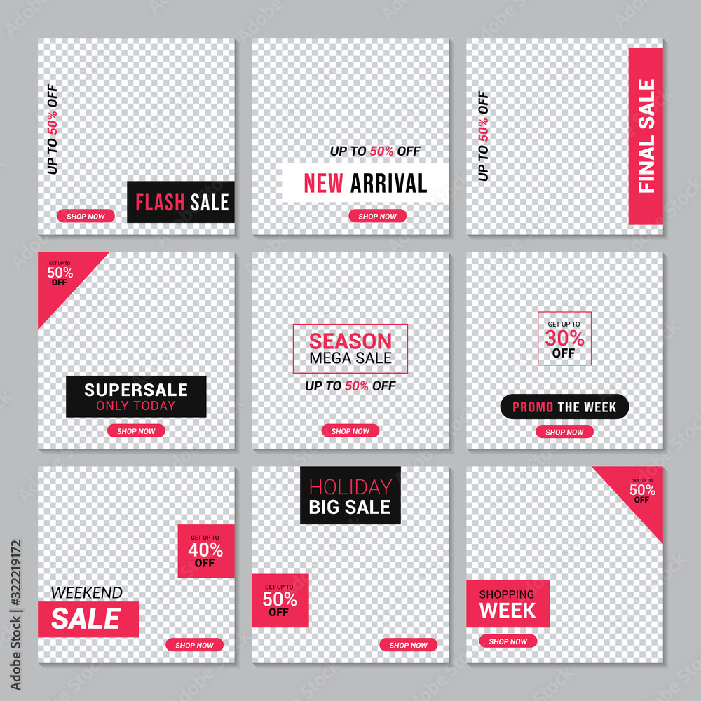 Naklejka premium set of fashion sale social media banner post template. vol 80