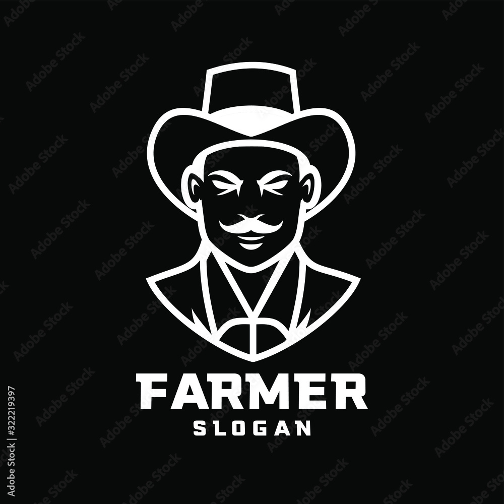 black background Columbia south america farmer character logo icon design cartoon