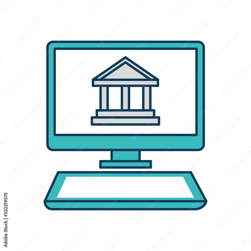 computer desktop with bank structure in screen computer desktop with bank structure in screen