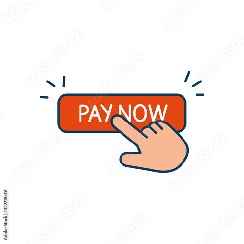 button pay now with hand cursor isolated icon