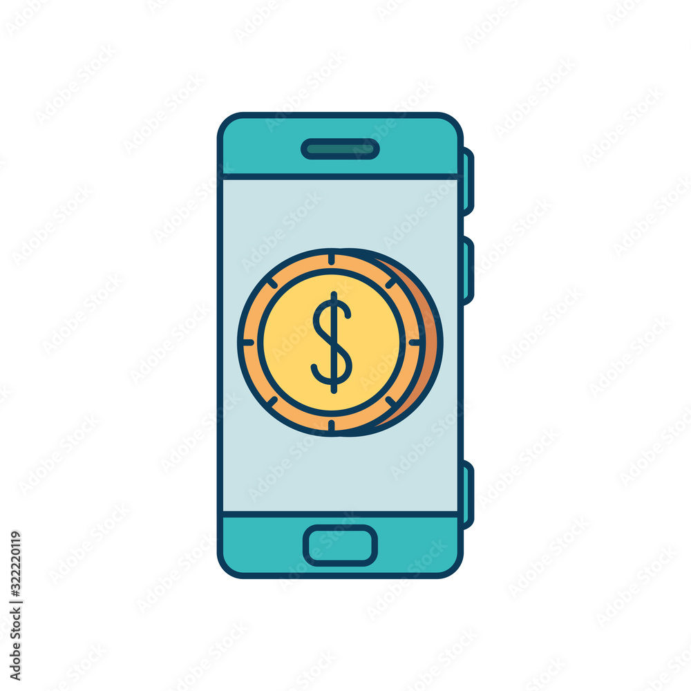 smartphone device with coin dollar in screen smartphone device with coin dollar in screen