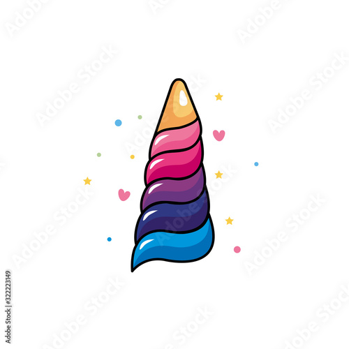 cute rainbow unicorn horn with hearts decoration