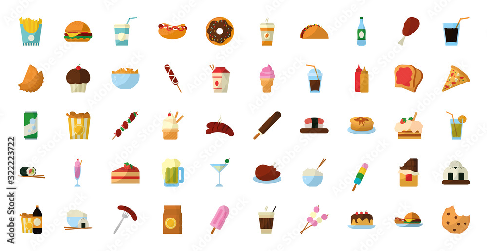 Isolated food flat style icon set vector design