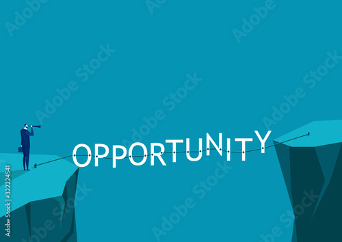businessman looks in telescope at top mountain. Opportunity and leadership and purpose. Leadership vision telescope,
