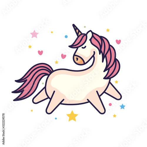 cute unicorn fantasy with hearts and stars decoration