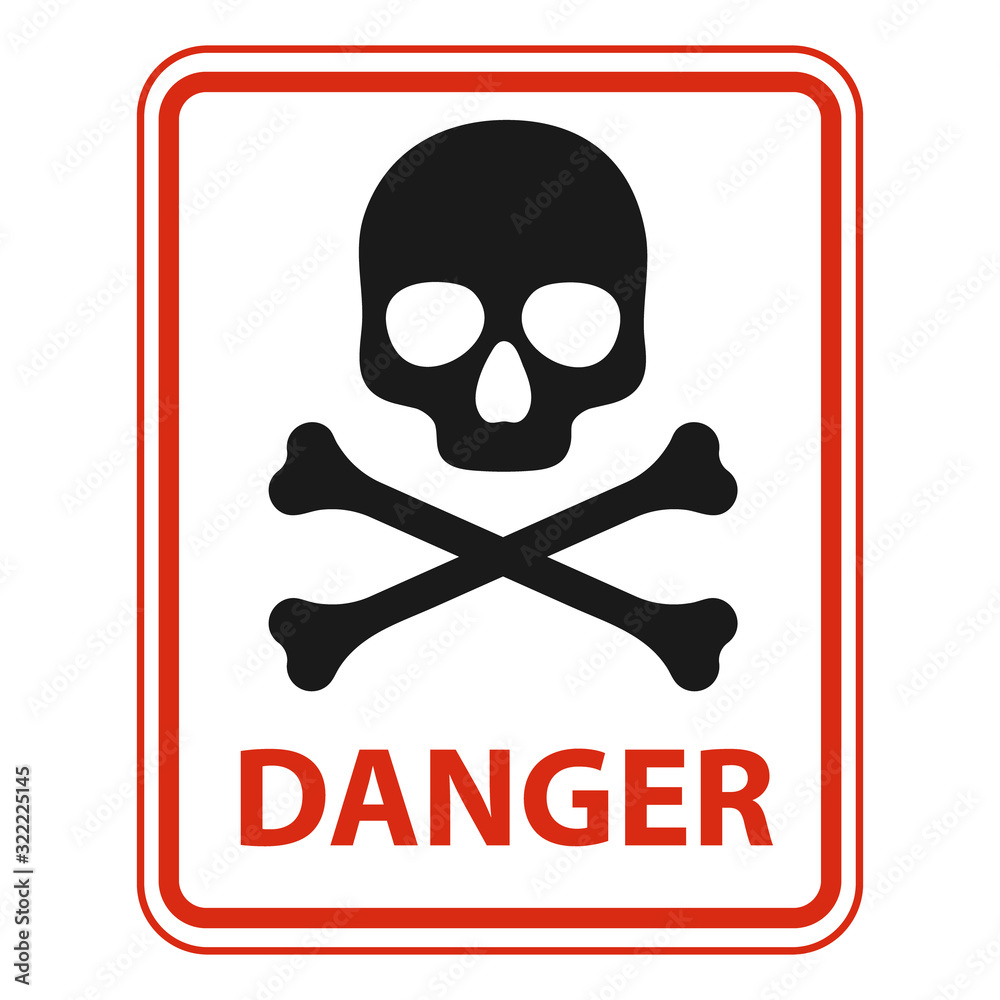 Danger red sign with skull and crossbones. Vector illustration icon isolated on white background. Danger red sign with skull and crossbones. Vector illustration icon isolated on white background.